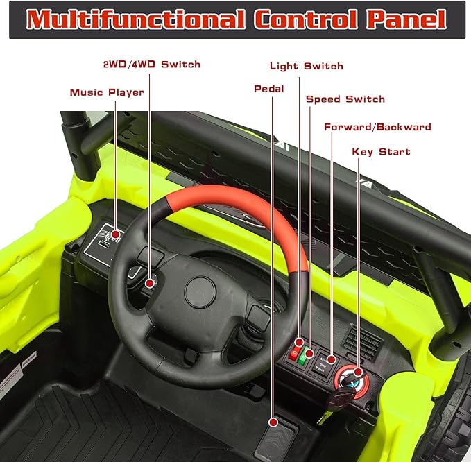 24V Battery Powered Electric Car for Big Kids, 24V Riding Cars for Kids Ages 4-8, Children Car with Bluetooth 3 Speeds LED Lights Storage Trunk, Green