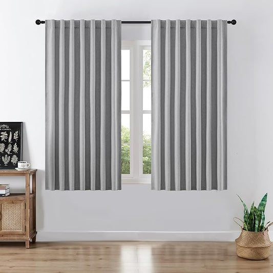 Joydeco Faux Linen Blackout Curtains for Bedroom,Light Grey Blackout Curtains 72 inches Long,100% Blackout Solid Thermal Insulated Window Drapes Luxury Decor for Living Room（W52xL72 Inch,Light Grey）