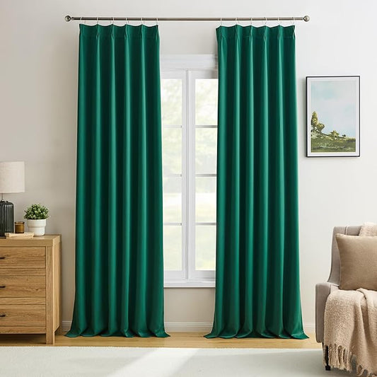 KEQIAOSUOCAI Emerald Hunter Green Curtains 102 Inches Long 2 Panels Set, Custom Viral Pleat Curtain with Hooks, Pinch Pleated Drapes for Living Room Bedroom,40 Wide x 102 Inch Lenth