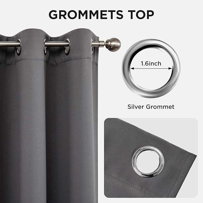 Joydeco Blackout Curtains 84 Inch Length 2 Panels Set, Thermal Insulated Long Curtains& Drapes 2 Burg, Room Darkening Grommet Drapes for Living Room Bedroom Window (W52 x L84 Inch, Light Grey)