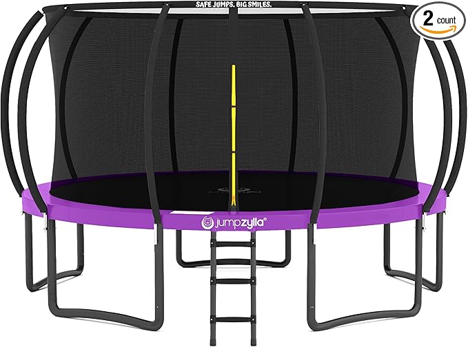 JUMPZYLLA Trampoline Outdoor 8FT 10FT 12FT 14FT 15FT 16FT with Enclosure and Ladder, ASTM Approved Recreational Trampoline for Kids and Adults, Anti-Rust Coated Frame