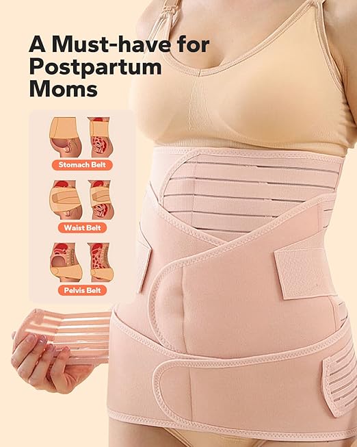 3 in 1 Postpartum Belly Band (Beige), Posture Correction Abdominal Binder, Waist Binder (For waistline 33"-41", XL)