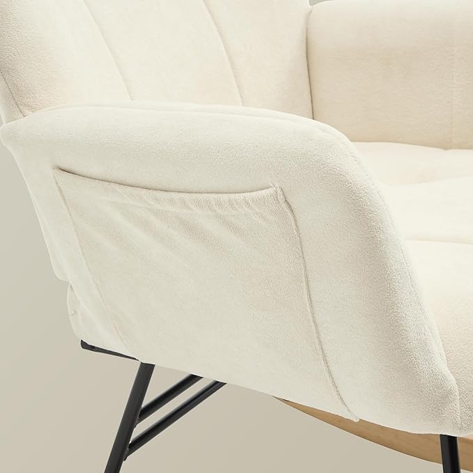 KEEZY Rocking Chair Nursery,Upholstered Glider Chair Padded Seat with High Backrest,Reading Chair,Armchair Comfy Side Chair for Living Room Bedroom Offices (Beige)