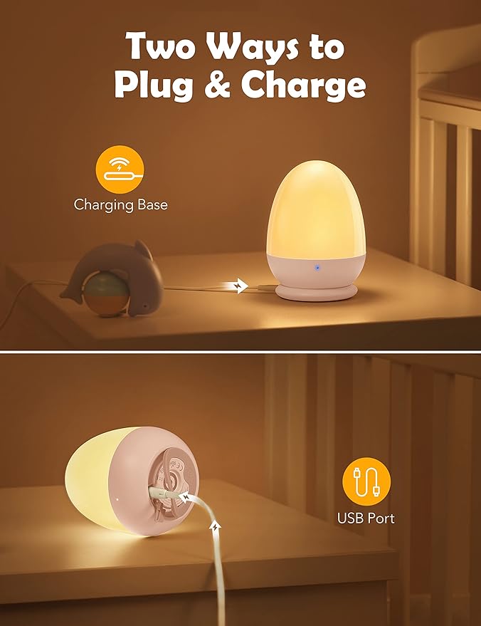 JolyWell Night Lights for Kids with Stable Charging Pad, Touch Control&Timer Setting, ABS+PC Baby Egg Lamp for Breastfeeding，Pink