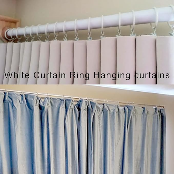 100 Pack White Curtain Rings with Clips, Curtain Hooks Hangers Clip Rings for Hanging Drapes Bows Hat, Drapery Rings 1 in I D, Fits up to 5/8 in Diameter Curtain Rod.