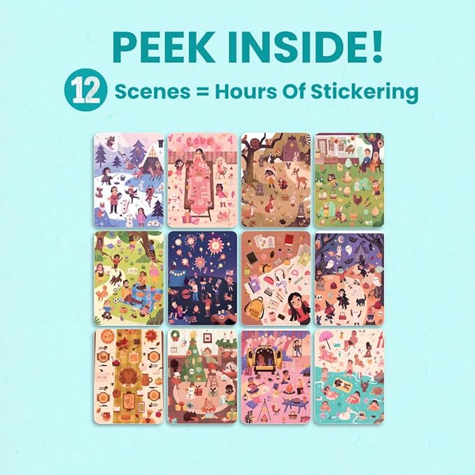 12 Months Sticker + Coloring Book (500+ Calendar Stickers for Kids & 12 Coloring Pages) Side by Side Activity Book, Fun Sticker Books, Boys & Girls Ages 2-4, 4-8, 8-10