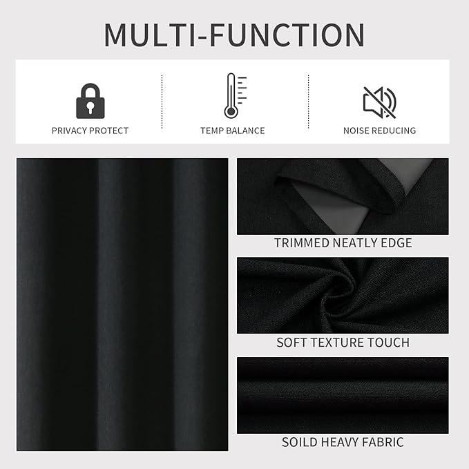 Joydeco Blackout Curtains 108 Inches Long 2 Panels Burg, Room Darkening Curtains for Bedroom, 100% Black Out Textured Thermal Drapes Privacy Protection 2 Panels Set(W52 x L108 Inch, Black)