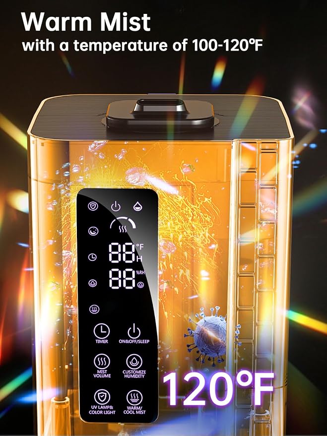 2.64Gal Humidifiers for Bedroom Large Room, Warm and Cool Mist up to 500ft², Top Fill Diffuser Ambient Light, 3 Mist Modes, 24H Timer, 35dB Quiet Humidifier for Home Office Plant