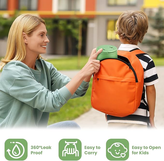 14oz Insulated Vacuum Food Jar with Buckle Lid,Soup Thermo for Hot Food Kids,Wide Mouth Leakproof Stainless Steel Lunch Container with Spoon-Green