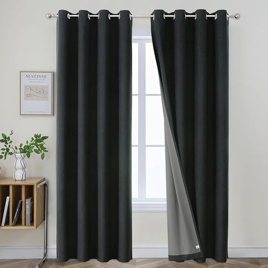 Joydeco Blackout Curtains 120 Inches Long 2 Panels Burg, Room Darkening Curtains for Bedroom, 100% Black Out Textured Thermal Drapes Privacy Protection 2 Panels Set(W52 x L120 Inch, Charcoal Grey)