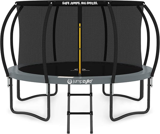 JUMPZYLLA Trampoline Outdoor 8FT 10FT 12FT 14FT 15FT 16FT with Enclosure and Ladder, ASTM Approved Recreational Trampoline for Kids and Adults, Anti-Rust Coated Frame