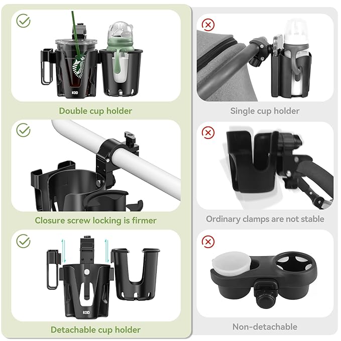 KDD Stroller Cup Holder with Phone Holder, 3-in-1 Removable Bottle Holder, 360 Degrees Rotation Drink Holder for Wheelchair, Stroller, Bike, Walker, Scooter, Bicycle, Uppababy, Bugaboo, Britax