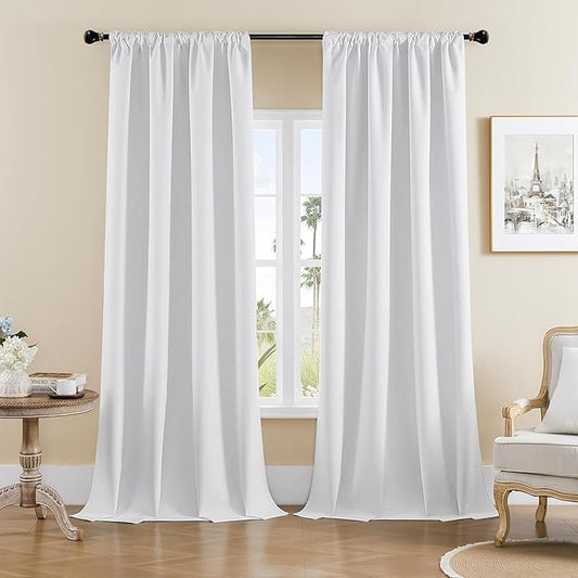 Joydeco Faux Linen Blackout Curtains for Bedroom,White Blackout Curtains 120 inches Long,100% Blackout Solid Thermal Insulated Window Drapes Luxury Decor for Living Room（W52xL120 Inch,White）