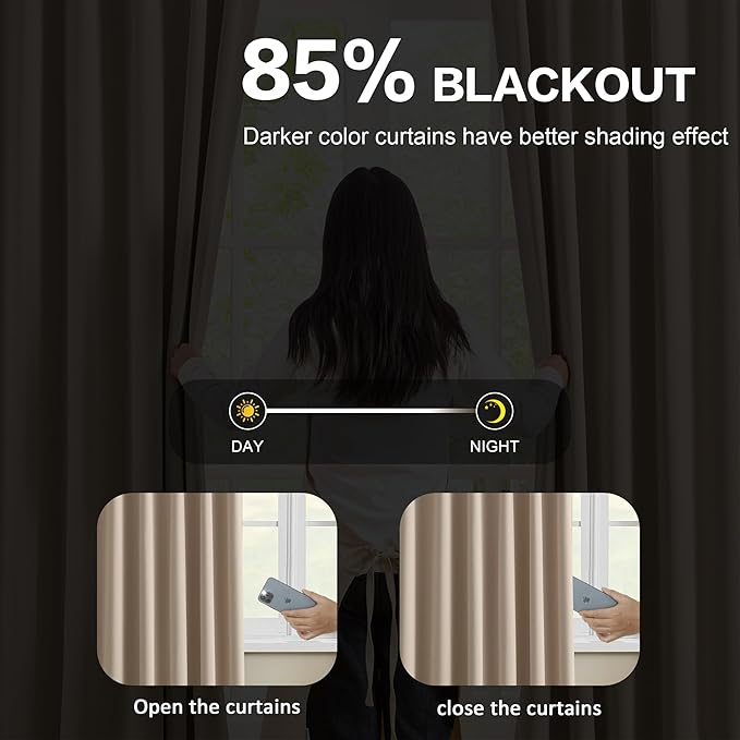 KEQIAOSUOCAI Pleated Blackout Curtain Drapes for Window 63" L - Triple Weave Energy Saving Solid Pinch Pleat Hook Thermal Room Divider Blackout Panels for Patio (72" Wide per Panel, 2 Panels, Khaki)