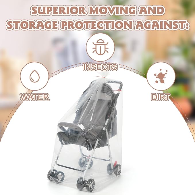 3 Pcs Stroller Storage Bag 39 x 59 Inch Extra Large Clear Plastic Stroller Bag with 3 Zip Ties Heavy Duty 4 Mil Stroller Cover for Storage Travel Moving Luggage Suitcase Furniture Car Seat