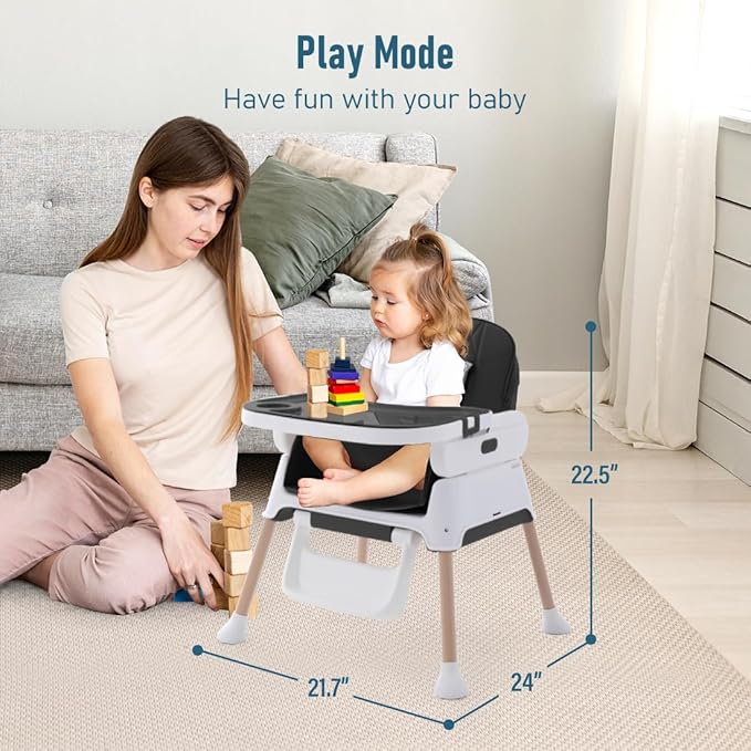 3 in 1 Baby High Chair,Adjustable Convertible Baby High Chairs for Babies and Toddlers,Black