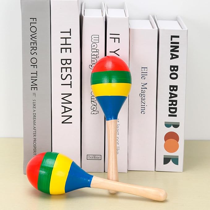 2 Pcs Maracas, Hand Percussion Rattles for Kids, Wooden Rumba Shaker Hand Musical Instruments with Clear Rhythm for Kids Adults Playing (Colorful)