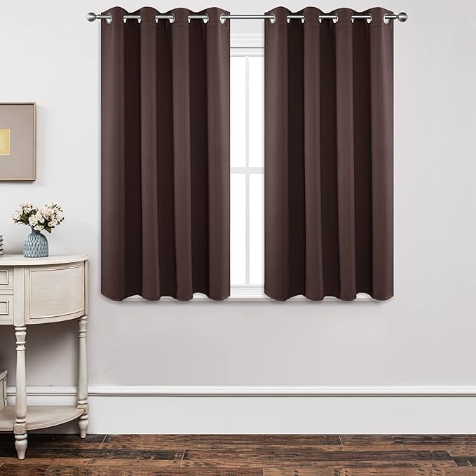 Joydeco Blackout Curtains 54 Inch Length, Thermal Insulated Long Curtains& Drapes 2 Burg, Room Darkening Grommet Curtains for Living Room Bedroom Window (52W x 54L inch x 2 Panels, Chocolate)