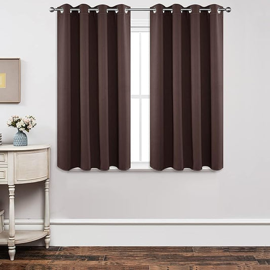 Joydeco Blackout Curtains 54 Inch Length, Thermal Insulated Long Curtains& Drapes 2 Burg, Room Darkening Grommet Curtains for Living Room Bedroom Window (52W x 54L inch x 2 Panels, Chocolate)
