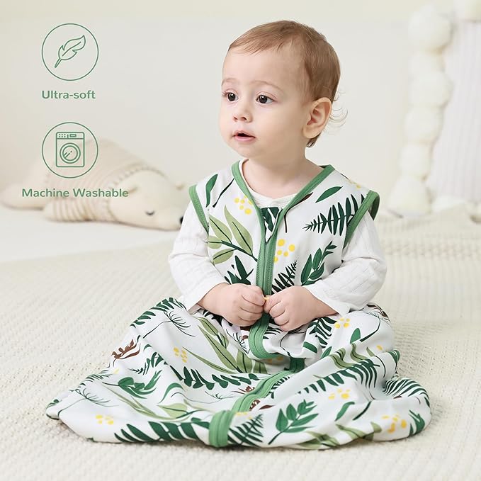 JELLYMONI Baby Sleep Sack 6-12 Months 100% Cotton Wearable Blanket, 0.5 TOG Soft Lightweight Toddler Sleeping Sack 3 Pack 2-Way Zipper Newborn Sleep Sacks