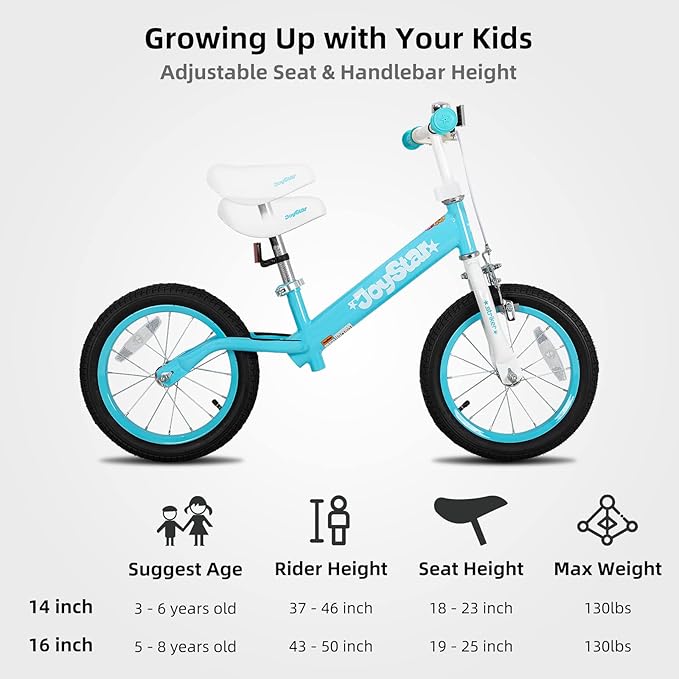 JOYSTAR 16 Inch Balance Bike for Toddlers and Kids Ages 4-7 Years Old Boys and Girls - Sport Kids Balance Bike with Handbrake - No Pedal Training Bicycle