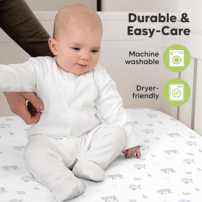 KeaBabies 2-Pack Organic Crib Sheets for Boys, Girls - 52x28 Fitted Crib Mattress Sheet Neutral, Breathable Jersey Cotton Cover for Baby Bed, Toddler Mattress, Soft & Cute Prints (Excavation)