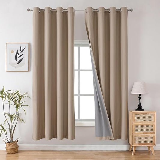 Joydeco Taupe Curtains 84 Inch Length 2 Panels Set for Livingroom, Blackout Curtains 84 Inches Long for Bedroom Windows, Thermal Insulated Room Darkening 84 Inch Long with Grommets