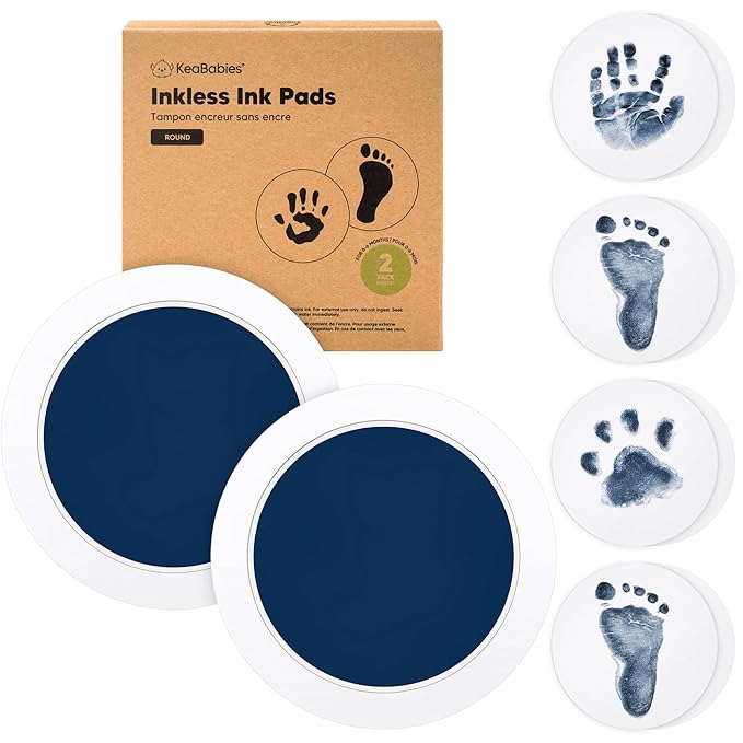 2-Pack Round Inkless Baby Hand and Footprint Kit - Mess Free Ink Pad for Newborn Keepsake, Dog Nose & Paw Print Kit, Clean Touch Ink Pad for Baby Hand & Footprints, Ideal New Mom Gifts (Navy)
