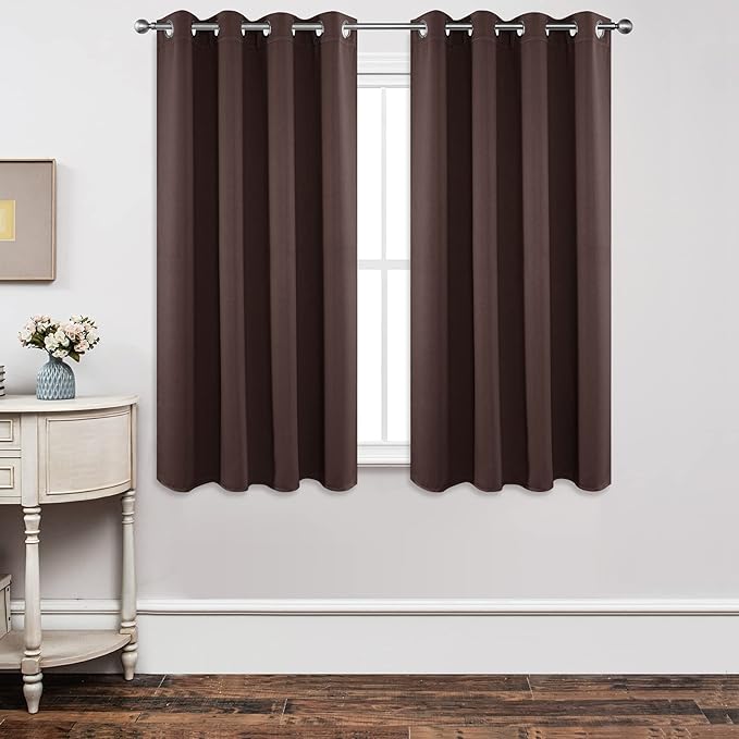 Joydeco Blackout Curtains 63 Inch Length 2 Panels Set, Thermal Insulated Long Curtains& Drapes 2 Burg, Room Darkening Grommet Drapes for Living Room Bedroom Window (W52 x L63 Inch, Chocolate)