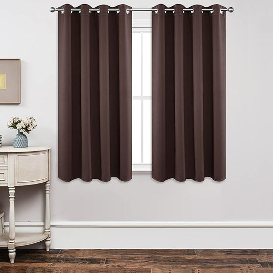 Joydeco Blackout Curtains 63 Inch Length 2 Panels Set, Thermal Insulated Long Curtains& Drapes 2 Burg, Room Darkening Grommet Drapes for Living Room Bedroom Window (W52 x L63 Inch, Chocolate)