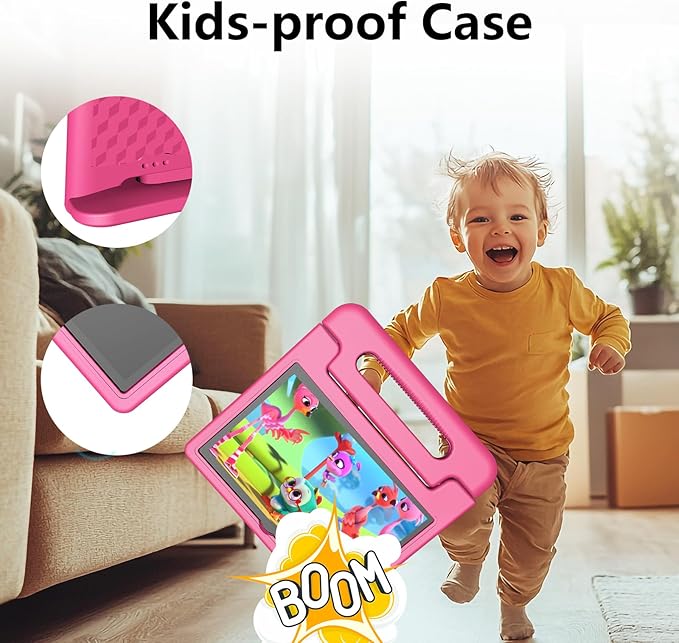 JREN Tablet for Kids｜10.1 Inch Kids Tablet Android 14｜Octa-core｜64GB｜WiFi ｜Bluetooth｜Parental Control｜Children Content｜Children Toddler Pink Girls Gift