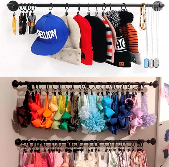 100 Pack Black Curtain Rings with Clips, Curtain Hooks Hangers Clip Rings for Hanging Drapes Bows Hat, Drapery Rings 1.26 in I D, Fits up to 1 in Diameter Curtain Rod.