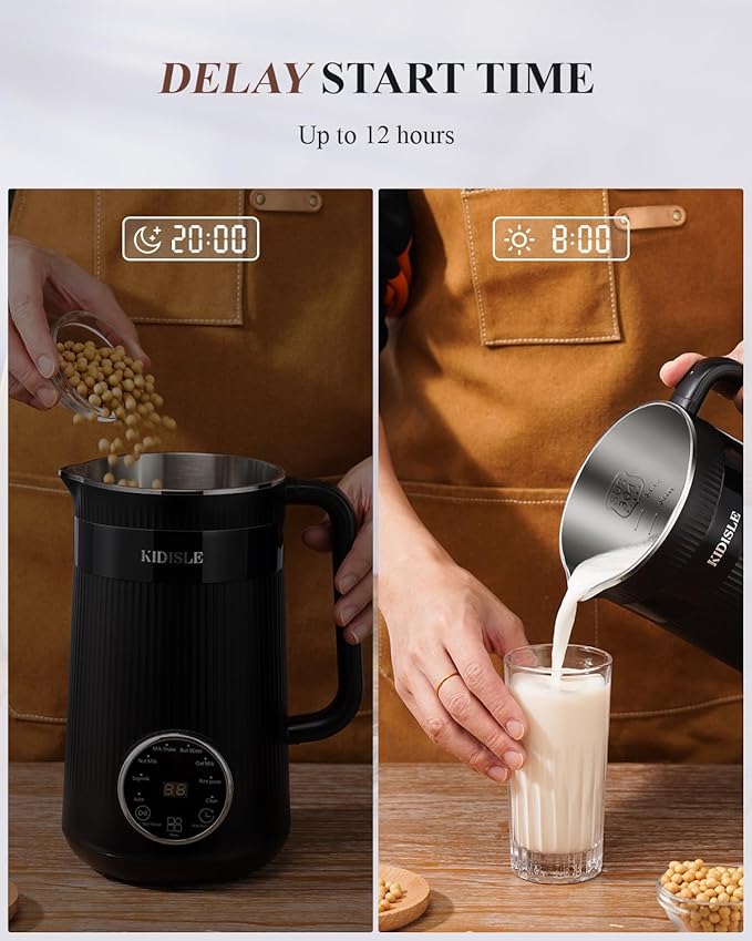 32oz Automatic Soy Machine for Homemade Almond, Oat, Coconut, Soy, Plant Based Milks and Non Dairy Beverages with Delay Start/Keep Warm/Self-Cleaning/Boil Water, Black