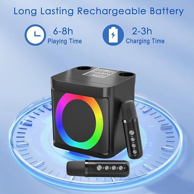 Karaoke Machine for Kids Adults - Portable Bluetooth Speaker with 2 Wireless Microphones, Singing Machine for Home Party, Birthday Gifts for Girls Boys Ages 4, 5, 6, 7, 8, 9, 10, 11, 12+ Years Old