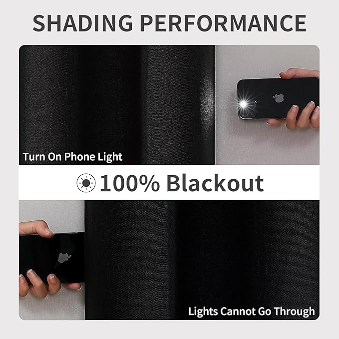Joydeco Blackout Curtains 84 Inch Length, 1 Panel for Bedroom, Thermal Insulated Linen Black Out Curtains with Grommets (100x84)