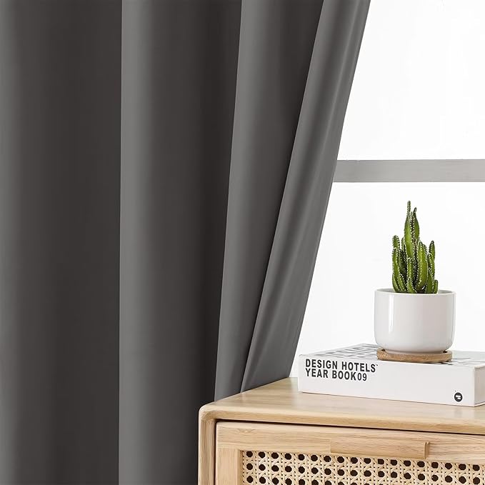Joydeco Dark Grey Blackout Curtains 96 Inches Long for Bedroom, Room Darkening Black Curtains 96 Inches Long 2 Panels Set, Grommet Thermal Insulated 96 Inch Black Out Drapes 2 Panels for Bedroom