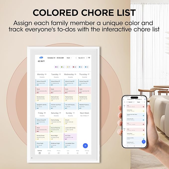 15.6 Inch Smart Digital Calendar, Wall Electronic Calendar, 1920 * 1080 IPS Full HD Touch Screen Display for Family Meal Planner Support - Streamline Household Organization