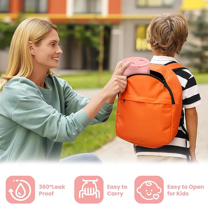 14oz Insulated Vacuum Food Jar with Buckle Lid,Soup Thermo for Hot Food Kids,Wide Mouth Leakproof Stainless Steel Lunch Container with Spoon-Pink