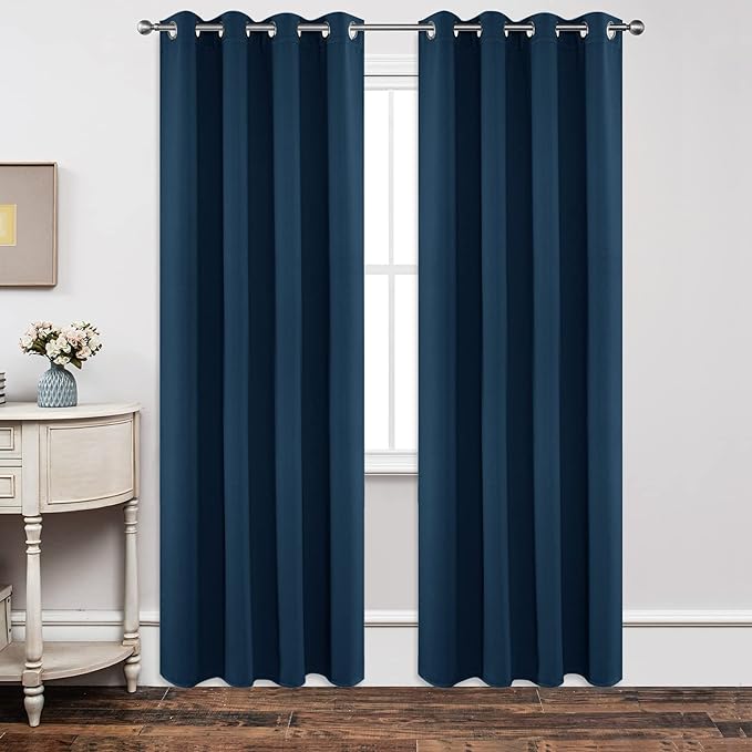 Joydeco Blackout Curtains 84 Inch Length 2 Panels Set, Thermal Insulated Long Curtains& Drapes 2 Burg, Room Darkening Grommet Drapes for Living Room Bedroom Window (W52 x L84 Inch, Navy Blue)