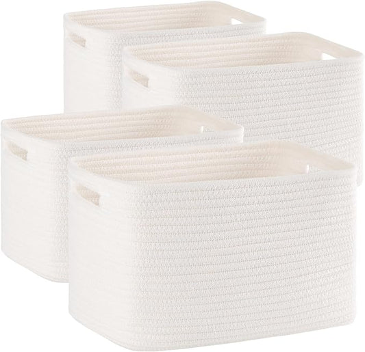 4 Pack Storage Baskets for Organizing, Woven Baskets for Shelves - Perfect for Toys, Books, Towels, and Clothes, Durable Gift Basket Bins Toy Storage, 12.7''L x9''W x7.8''H, White