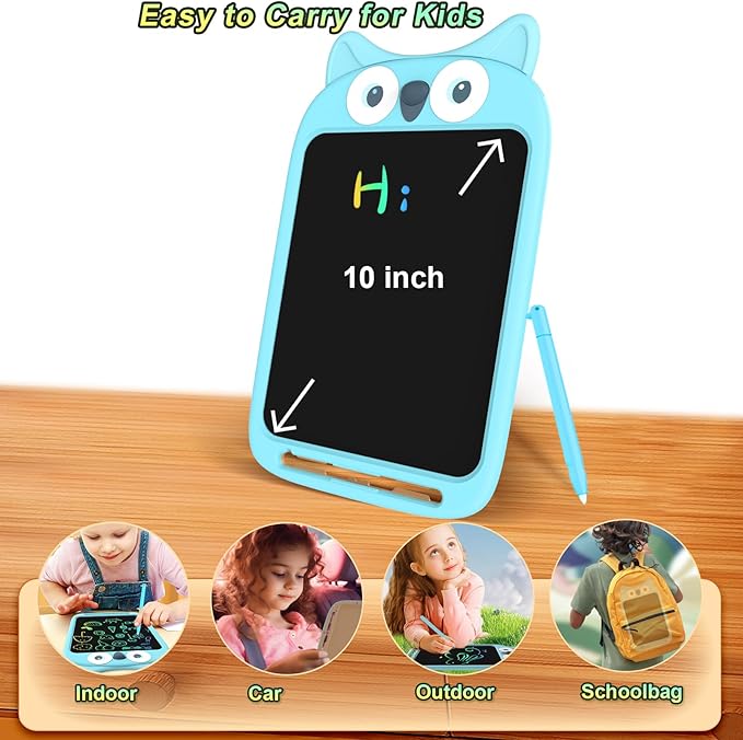 10 Inch LCD Writing Tablet, Erasable Doodle Board Toy, Cute Owl Drawing Pad for Kids Ages 2-6 - Educational Christmas Birthday Gift (Owl)