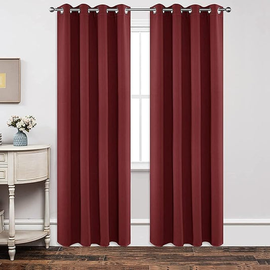 Joydeco Blackout Curtains 90 Inch Length 2 Panels Set, Thermal Insulated Long Curtains 2 Burg, Room Darkening Grommet Drapes for Living Room Bedroom Window (W52 x L90 Inch, Burgundy Red)