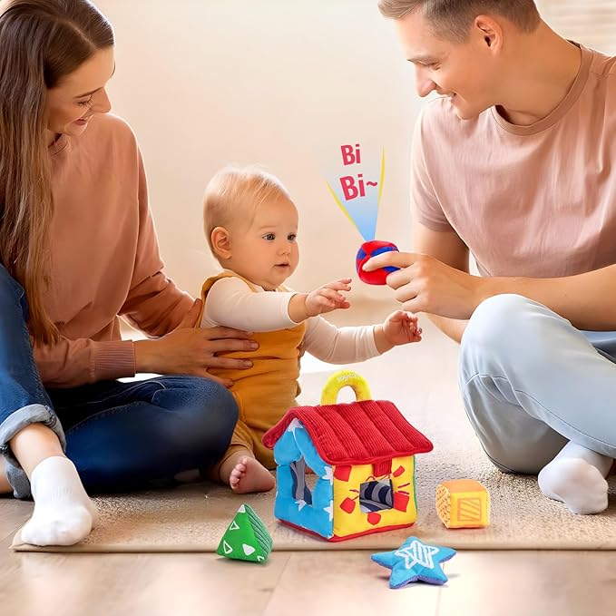 JoyCat Infant Toys 6-12 Months, Soft Sensory Toy with 4 Fabric Shapes, Baby Learning Shape Sorter for 3 4 5 6 7 8 9 10 11 12-18 Months, Baby Shower Birthday Gift Boy Girl