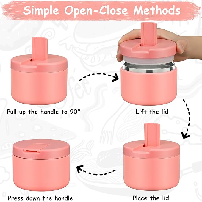 12oz Insulated Vacuum Food Jar with Buckle Lid Wide Mouth Soup Thermo for Hot Food Kids Leakproof Stainless Steel Lunch Container- Pink- 1Pack