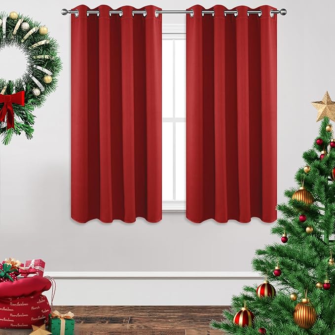 Joydeco Blackout Curtains 63 inch Length 2 Panels Set, Thermal Insulated Long Curtains & Drapes 2 Burg, Room Darkening Grommet Drapes for Bedroom Living Room Windows (W52 x L63 Inch, Red)