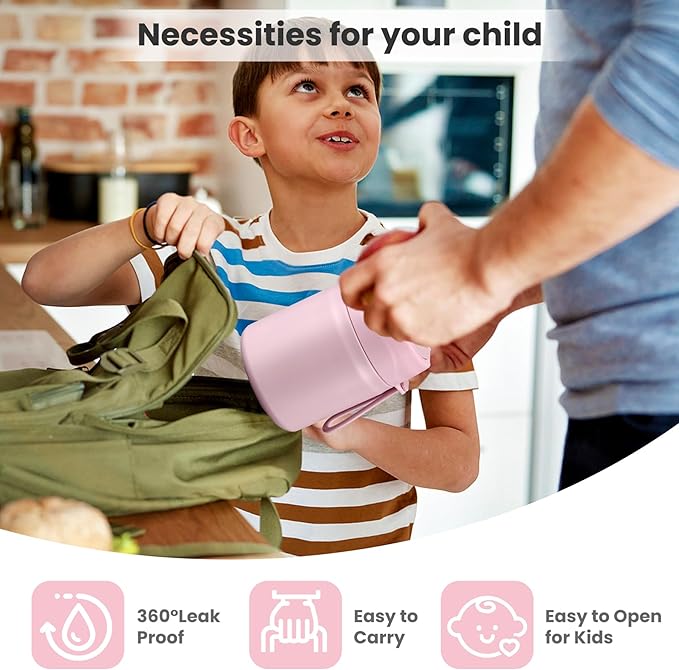 17oz Soup Thermo for Hot Food Kids,Insulated Food Jar with Spoon,Thermo Hot Food Lunch Container,Wide Mouth Leakproof Stainless Steel Lunch Box for School-Pink