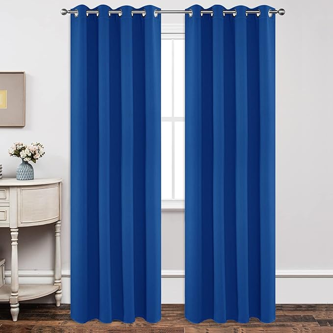 Joydeco Blackout Curtains 90 Inch Length 2 Panels Set, Thermal Insulated Long Curtains& Drapes 2 Burg, Room Darkening Grommet Drapes for Living Room Bedroom Window (W52 x L90 Inch, Royal Blue)