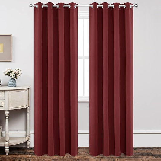 Joydeco Blackout Curtains 95 Inch Length 2 Panels Set, Thermal Insulated Long Curtains 2 Burg, Room Darkening Grommet Drapes for Living Room Bedroom Window (W52 x L95 Inch, Burgundy Red)