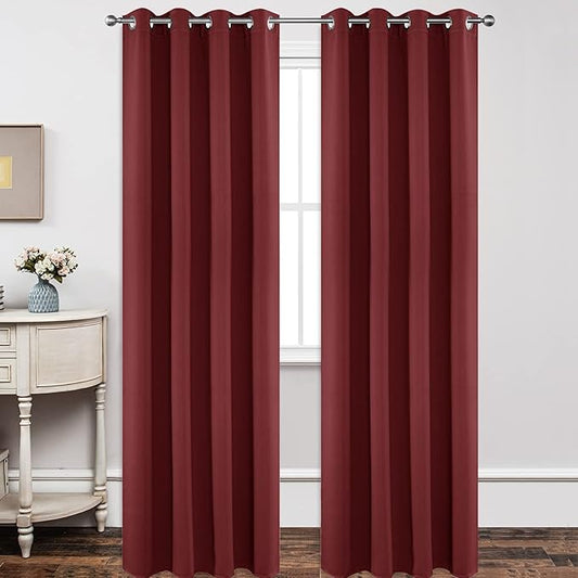 Joydeco Blackout Curtains 108 Inch Length 2 Panels Set, Thermal Insulated Long Curtains 2 Burg, Room Darkening Grommet Drapes for Living Room Bedroom Window (W52 x L108 Inch, Burgundy Red)