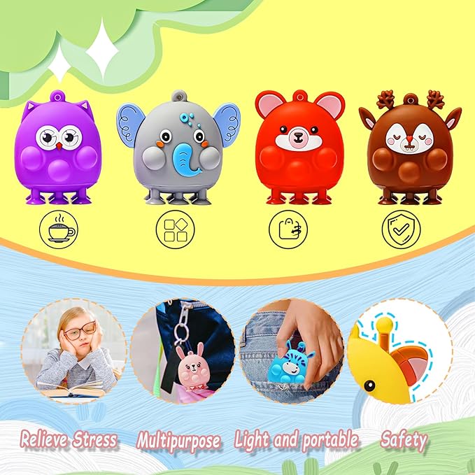 24 Pcs Party Favors for Kids, 3D Animal Pop Fidget Toys Bulk, Sensory Bath Suction Toys for Toddlers, Carnival Treasure Classroom Prizes Box Toys, Fidget Stocking Stuffers Birthday Party Gifts